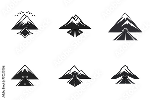 mountain pics and road black and white vector illustration isolated transparent background, logo, cut out or cutout t-shirt print design,  poster, baby products, packaging design