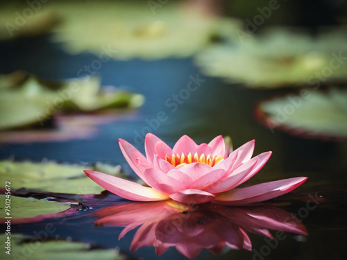 GENERATIVE AI A beautiful pink waterlily or lotus flower in pond
