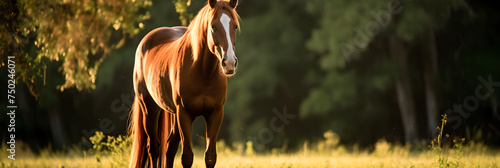 The Majestic Solitude of a Brown Horse Basking in the Golden Afternoon Sunlight Surrounded by Nature’s Serenity © Mabelle