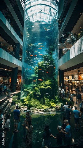 Massive fish tank in mall, massive aquarium in a big mall, fish in a fishtank