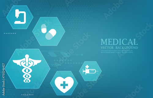 vecor medical clinic blue blue background.medical icons. photo