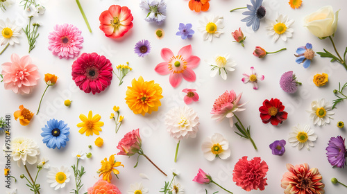 A Collection of Colorful Flowers on a White Background