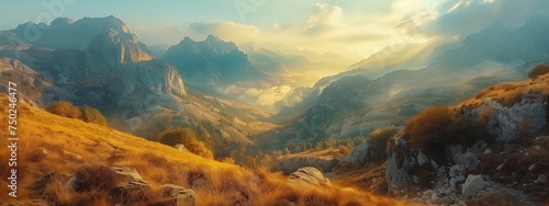 Breathtaking Beauty of a Grassy Mountainous Landscape Bathed in the Golden Hour Warm Glow