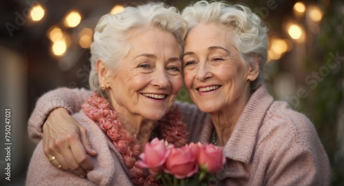 Happy loving senior lesbian couple photo