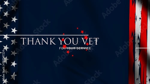 Animated Thank you Veterans with dust sprinkle particle effect , Honoring all who served . Thank you Veterans for your service , USA flag waving background. photo
