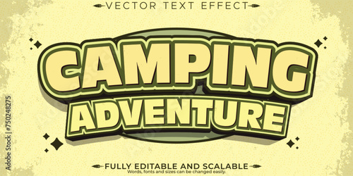 Retro vintage camping adventure text effect, editable 70s and 80s text style