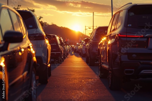Row of Parked Cars at Sunset