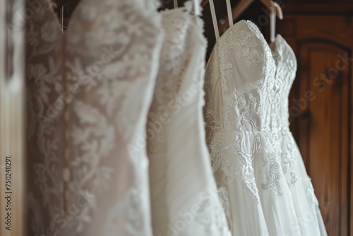 Row of Wedding Dresses on Rack © Ilugram