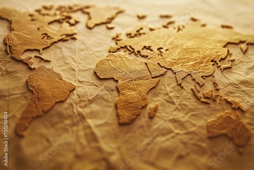 Close Up of World Map on Aged Paper