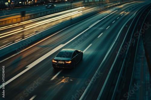 Car Speeding Down Highway at Night