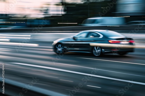 Black Car Speeding Through City Streets