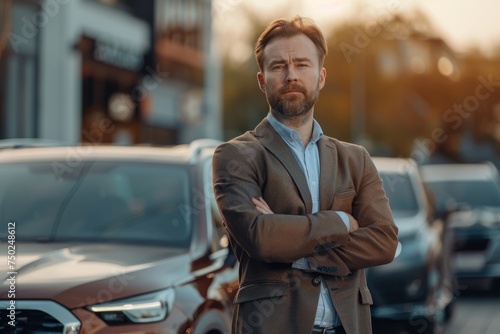 Man Standing in Front of Row of Parked Cars © Ilugram