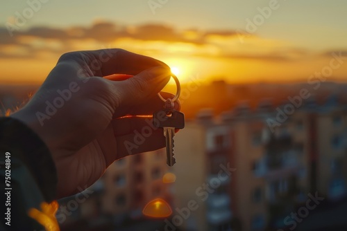 Person Holding Key Against Sunset