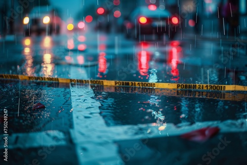 Wet Street With Caution Line