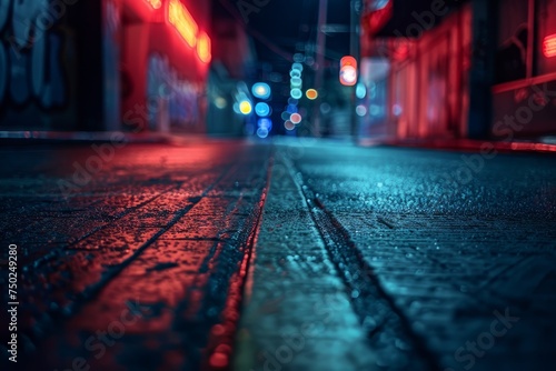 Night City Street With Red and Blue Lights