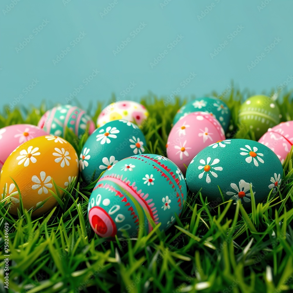 illustration of colorful egg lying on the grass for celebrate easter