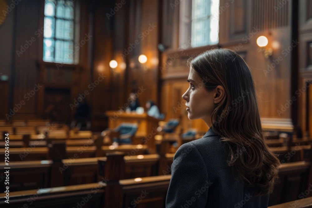 Woman Standing in Front of Pews