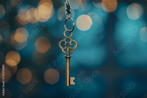 Key Hanging on Chain With Blurry Background