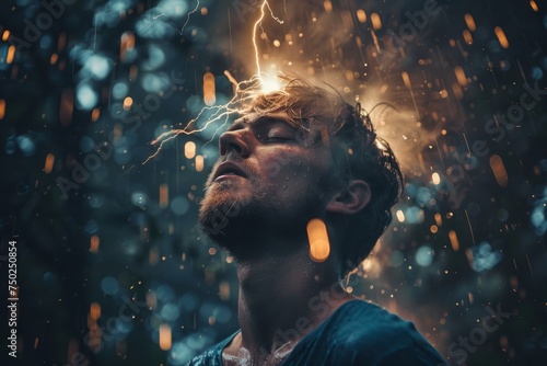 Man Standing in Rain With Eyes Closed