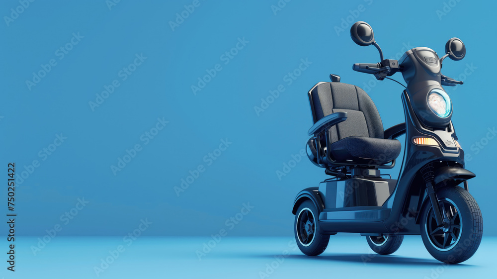 Modern mobility scooter on a solid blue background, promoting independence Modern mobility scooter on a solid blue background, promoting independence