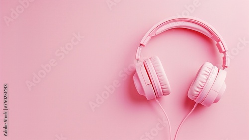 Pink headphones on a pastel background, modern music concept