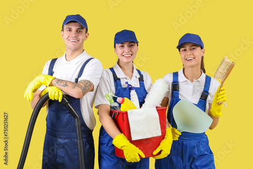 Workers of cleaning service...
