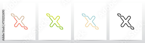 Outline Letter with Leaf Initial Logo Design X
