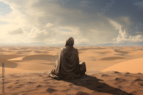 Person sitting in the desert, desert person, ssitting on a dune