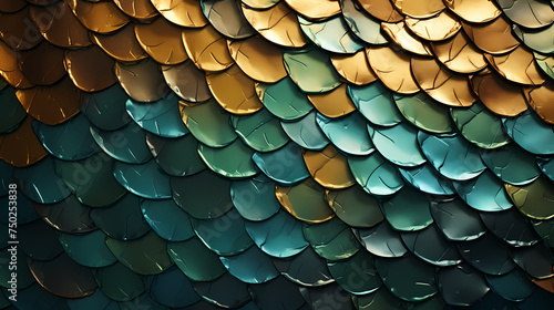 Close-up texture of scales with metallic shine
