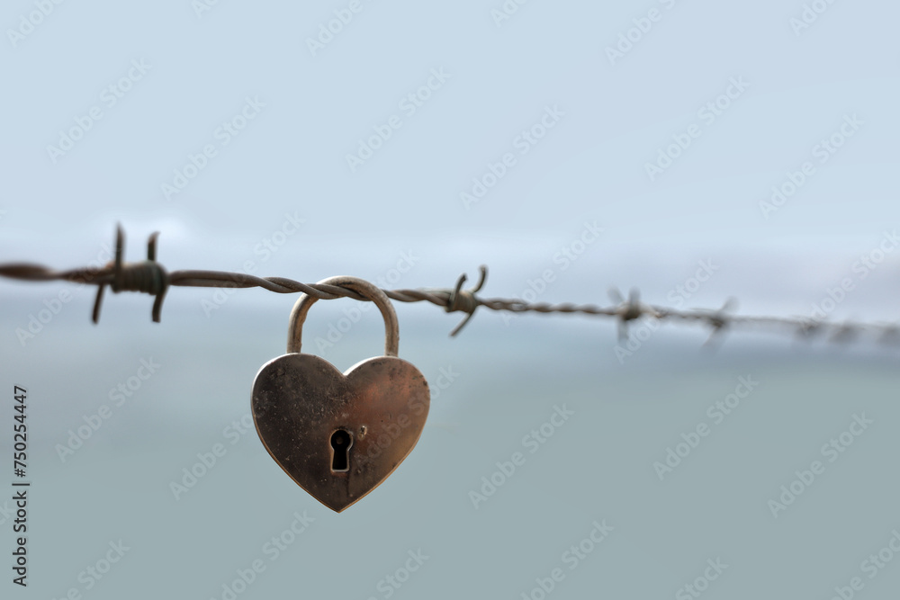 A Heart Padlock on Barbed Wire A Heart Padlock on Barbed Wire