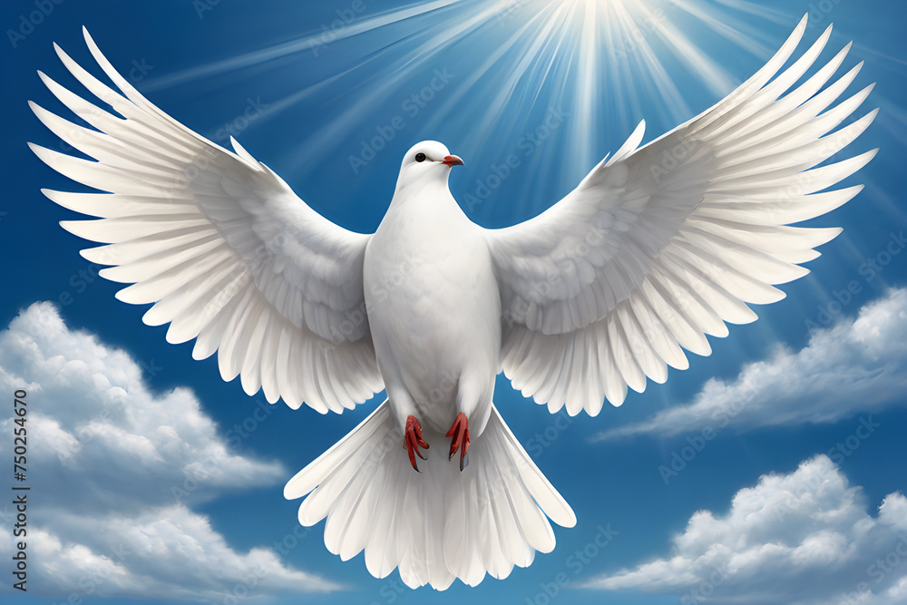 Pigeon in the Sky: Holy Spirit Symbol Illustration generative ai