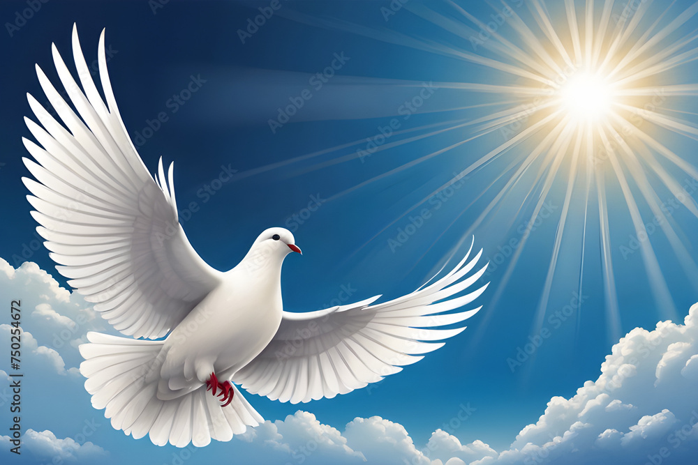 Obraz premium Pigeon in the Sky: Holy Spirit Symbol Illustration generative ai