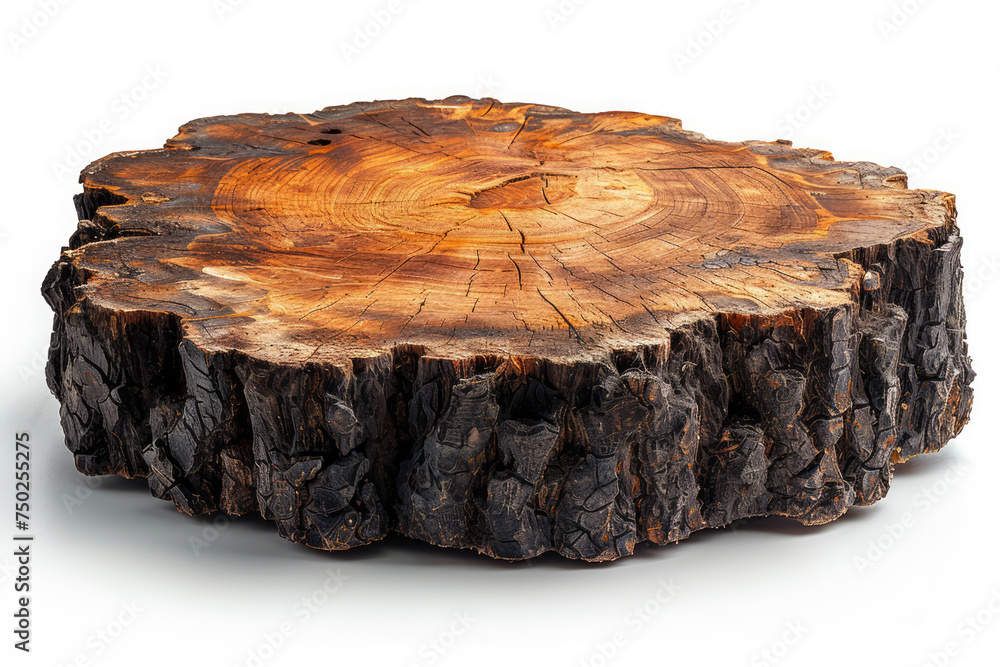 Tree stumps can be cut into rings and the growth rings can be observed. A cross section of a tree cut from a forest. Mockup isolated on background. Tree stumps can be cut into rings and the growth rings can be observed. A cross section of a tree cut from a forest. Mockup isolated on background.