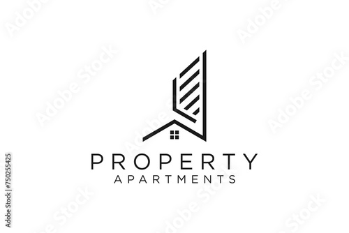 Building house roof logo design line style, business property real estate icon symbol.