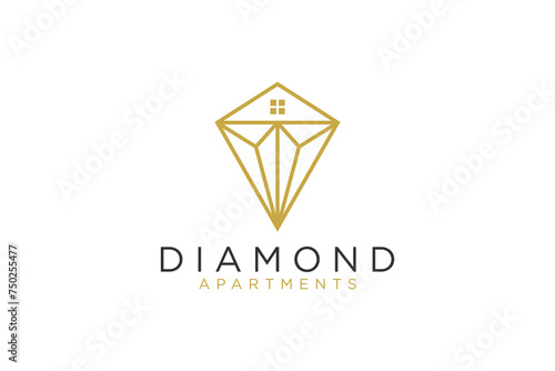 Real estate property logo design, diamond shape line style. Luxury Apartment mortgage business agent icon symbol.