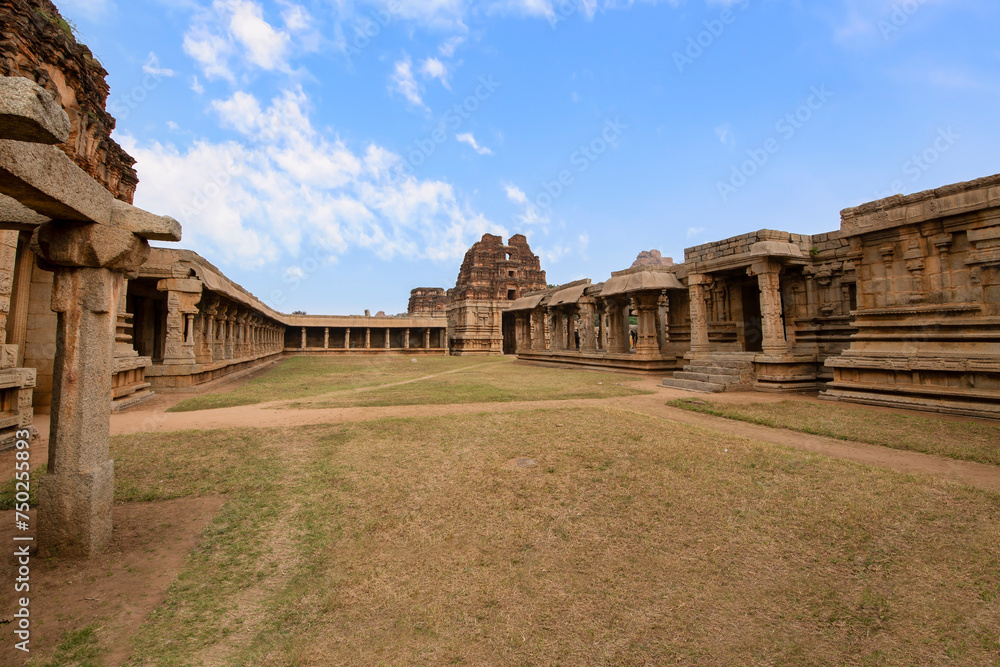 Medieval stone architecture ruins of Achyuta Raya temple at Hampi Karnataka, India. 