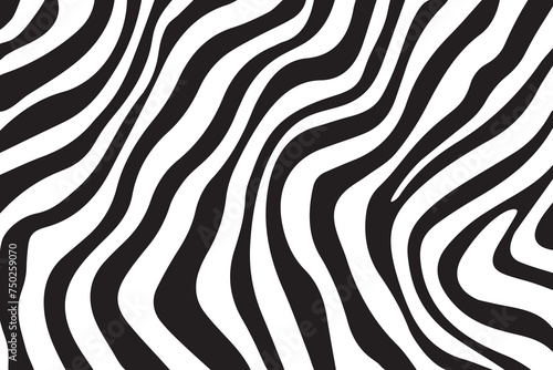 Background with zebra stripes. Horizontal banner with stylish bold curved lines. Black and white wallpaper. Vector illustration.