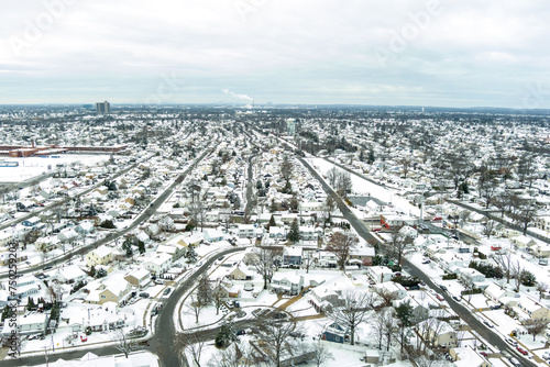 Aerial View of Long Island after snow storm photo