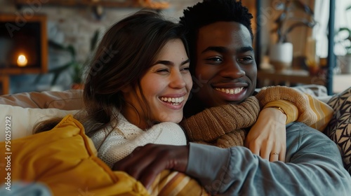 Wallpaper Mural Cheerful, Multi-Racial Couple Smiling Torontodigital.ca