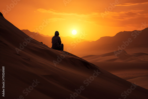 person sitting on dune in the desert  sitting on a dune in the desert  desert dune