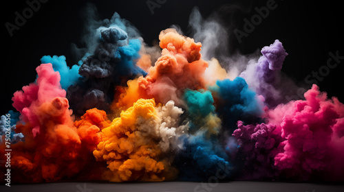 Ethereal Colorful Smoke Clouds Explosion on Pure Black Background for Creative Expression