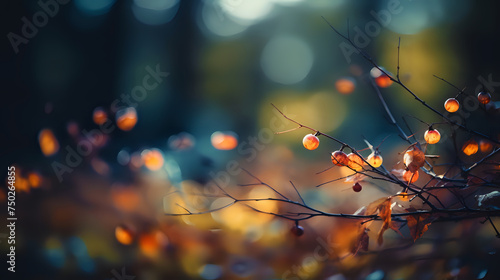 Autumn Whisper in Twilight. An intimate glimpse of autumn's beauty with berries and leaves against a twilight backdrop, perfect for seasonal themes and nature backgrounds.
