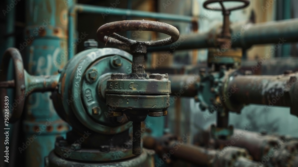 A detailed view of metal valves and levers controlling the flow of potentially harmful effluent through the treatment plant.