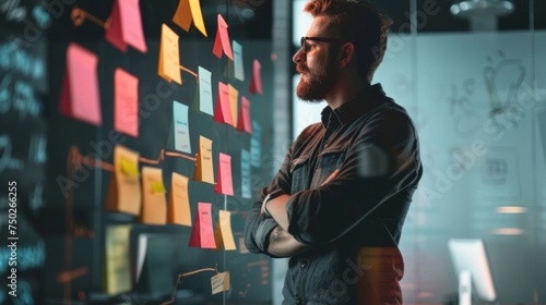 A young business owner confidently leads a team meeting outlining their strategic approach for tackling agile projects in a dynamic marketplace.