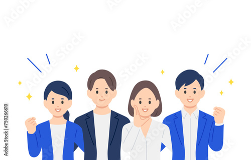 肩を組むビジネスパーソン男女の上半身セット【人物ベクターイラスト素材】
