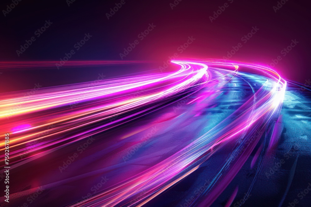 speed light tails purple with black galaxy background - obrazy, fototapety, plakaty 