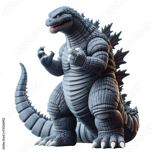 Godzilla character angry  isolated illustration in 3D render style