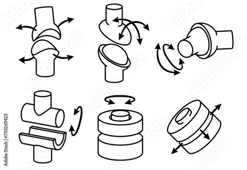 synovial mechanical joints vector icon sheet