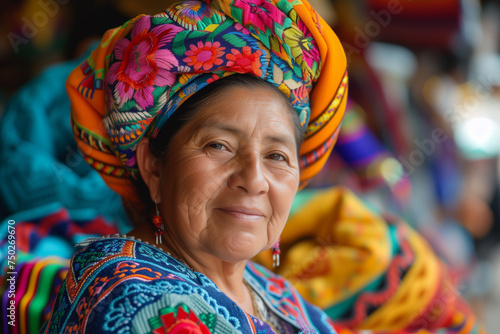Portrait of Mexican woman in traditional clothes. © Jminka