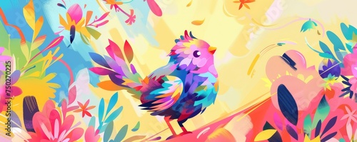 A Whimsical Symphony of Spring  An Abstract Illustration of a Joyful Chick Belting Out Festive Easter Melodies Amidst a Colorful Backdrop
